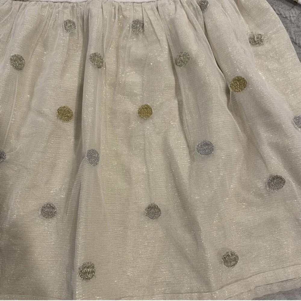Mini Boden 2-3Y Glittery Gold Polkadots & Stripes Tulle Dress
